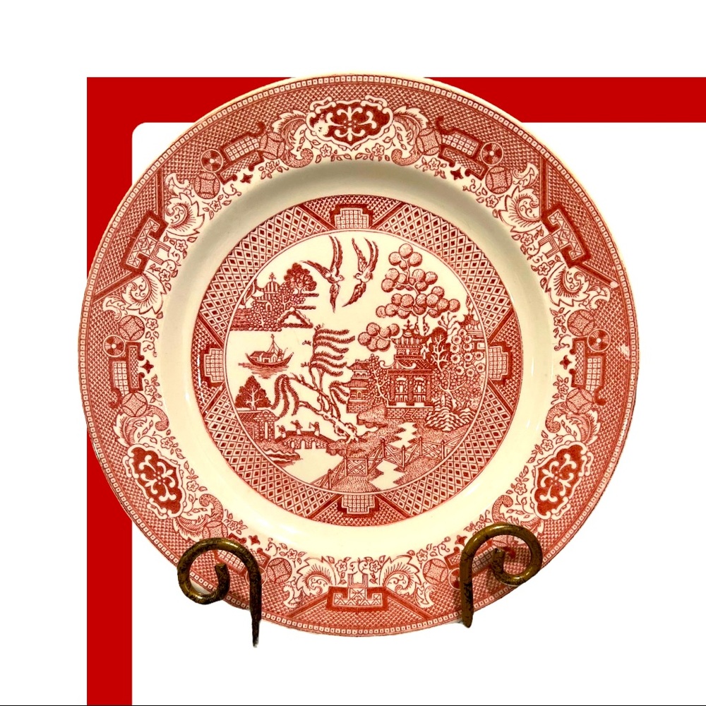 ANTIQUE OLD WILLOW RED ALFRED MEAKIN ENGLISH TRANSFERWARE DINNER PLATE RARE
